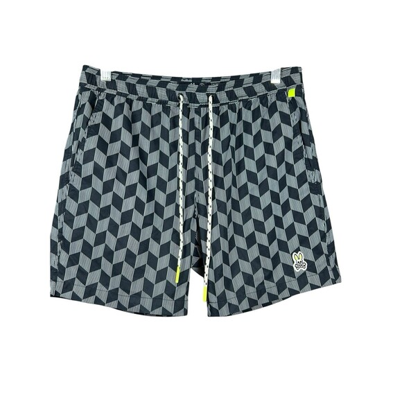 Psycho Bunny Swim Trunks Men S Geometric Black White Drawstring Lined Shorts - Picture 2 of 10